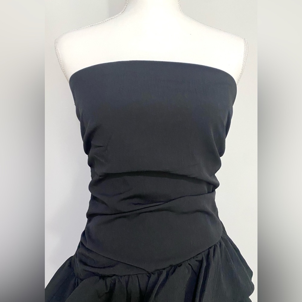 SHEIN Women M Black Strapless Dress Ruffles Retro Y2K Fall Preppy 90s Minimalism - Picture 2 of 15